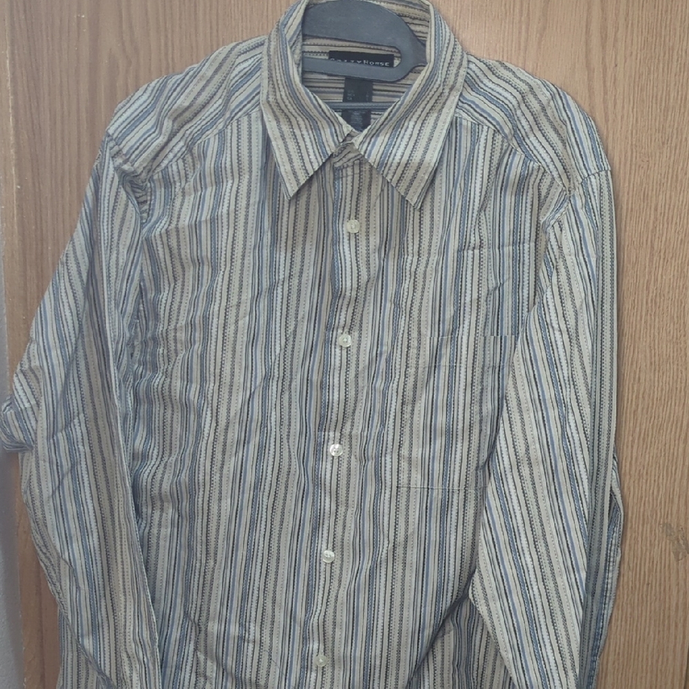 Claiborne Crazy Horse Casual Blue and Tan Button Down Shirt